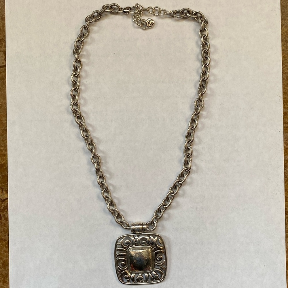 Brighton Barbados Silver hammered square pendant collar Necklace‎